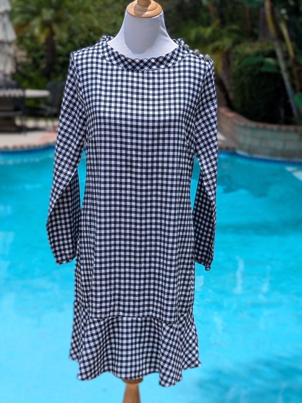 J. Crew Black and White Gingham Long-Sleeve Dress